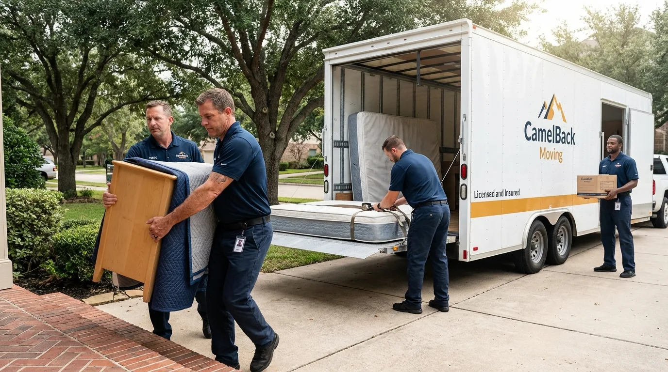 Crew loading residential truck for cross-state move from Onset, MA