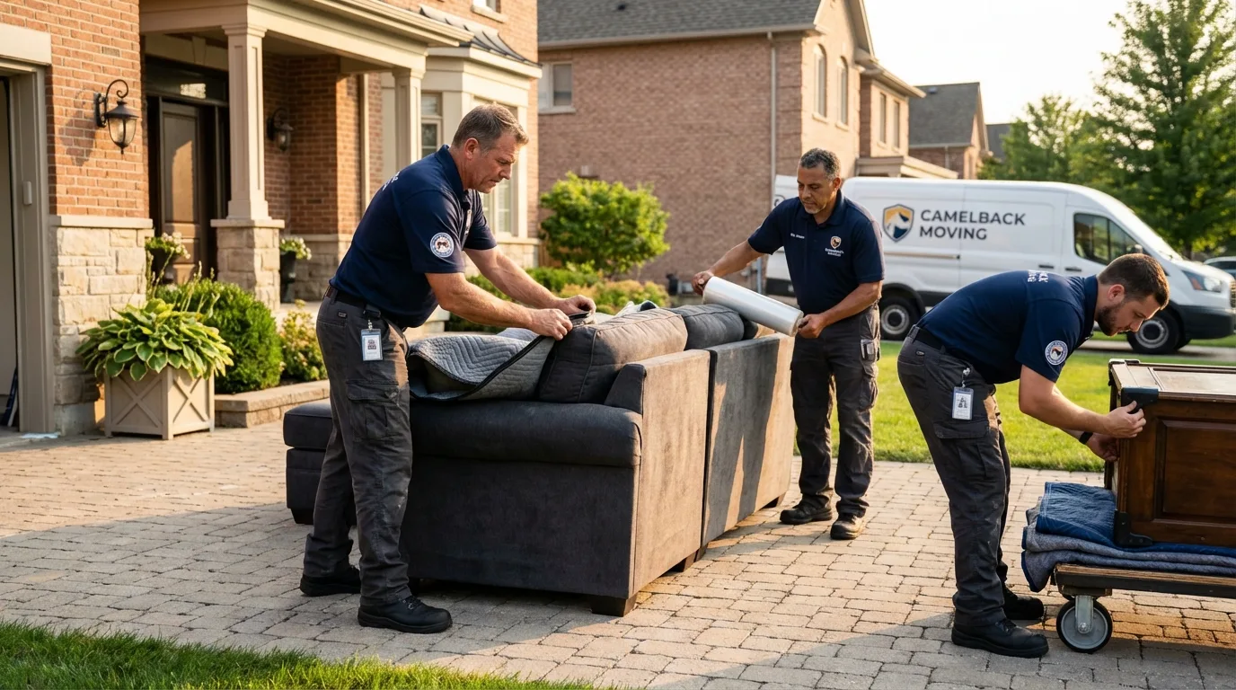Large estate moving crew wrapping furniture in Onset, MA